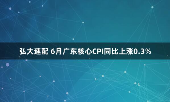弘大速配 6月广东核心CPI同比上涨0.3%