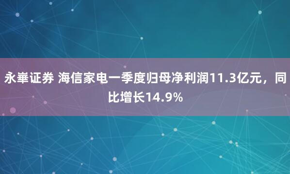 永崋证券 海信家电一季度归母净利润11.3亿元，同比增长14.9%